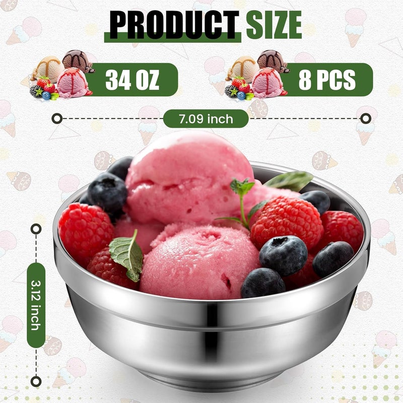 Funnymoom 8 Pack 34 oz Stainless Steel Bowls Double Walled Insulated Soup Ice Cream Metal Mixing Nesting Bowls for Serving Soup Rice Cereal - Image 2