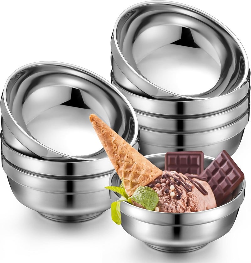 Funnymoom 8 Pack 34 oz Stainless Steel Bowls Double Walled Insulated Soup Ice Cream Metal Mixing Nesting Bowls for Serving Soup Rice Cereal - Image 1