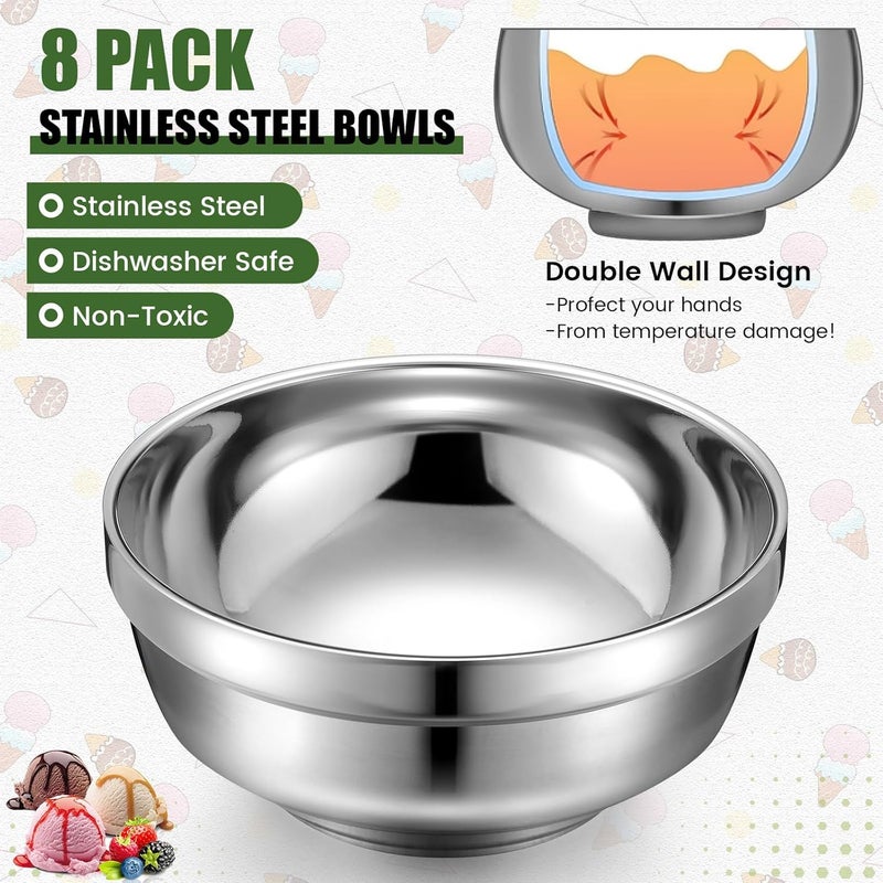 Funnymoom 8 Pack 34 oz Stainless Steel Bowls Double Walled Insulated Soup Ice Cream Metal Mixing Nesting Bowls for Serving Soup Rice Cereal - Image 3