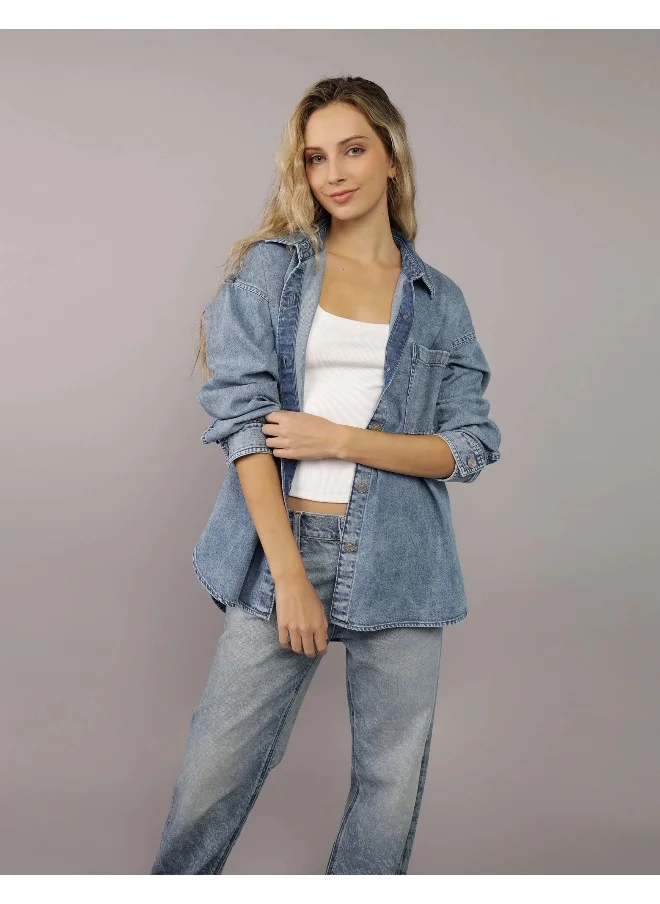 American Eagle AE Long-Sleeve Button-Up Denim Shirt