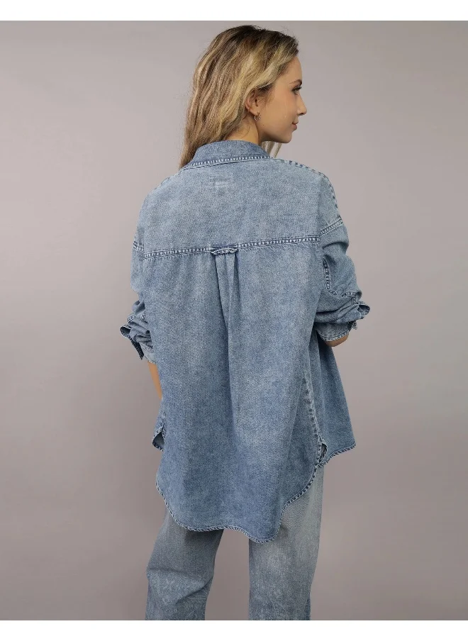 American Eagle AE Long-Sleeve Button-Up Denim Shirt
