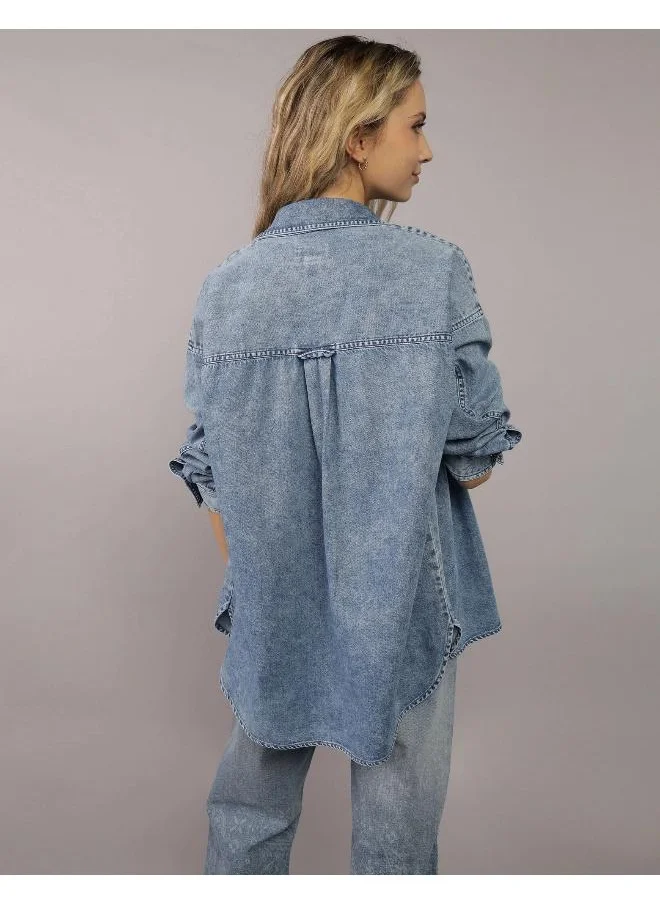 American Eagle AE Long-Sleeve Button-Up Denim Shirt