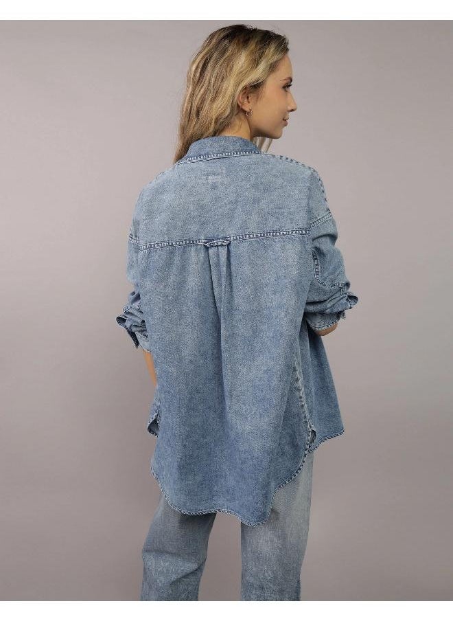 American Eagle - AE Long-Sleeve Button-Up Denim Shirt - Image 1