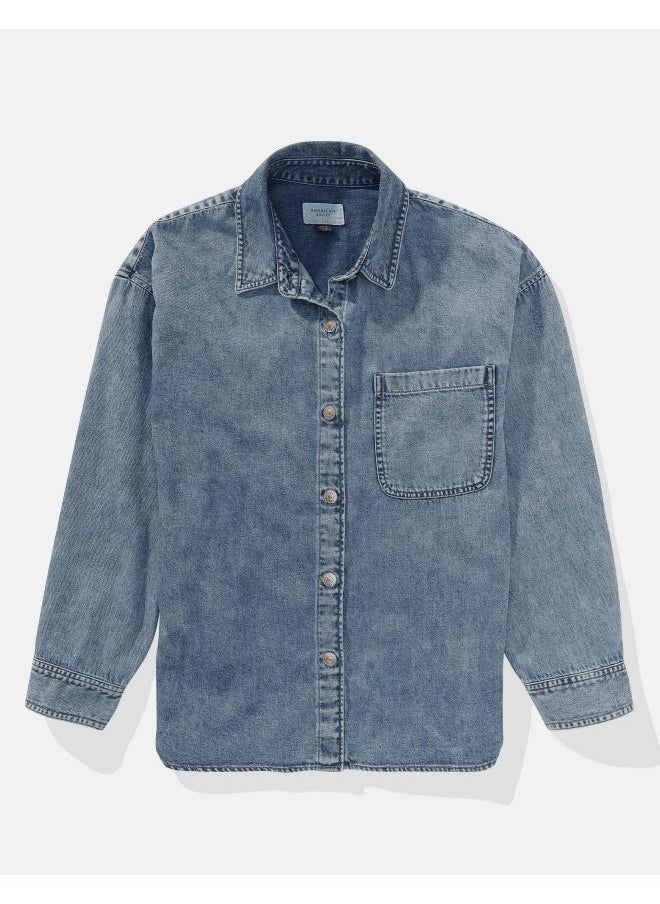 American Eagle - AE Long-Sleeve Button-Up Denim Shirt - Image 1