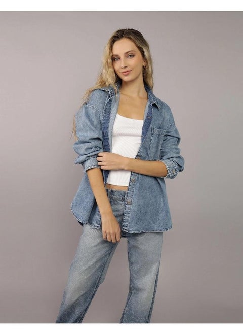 AE Long-Sleeve Button-Up Denim Shirt