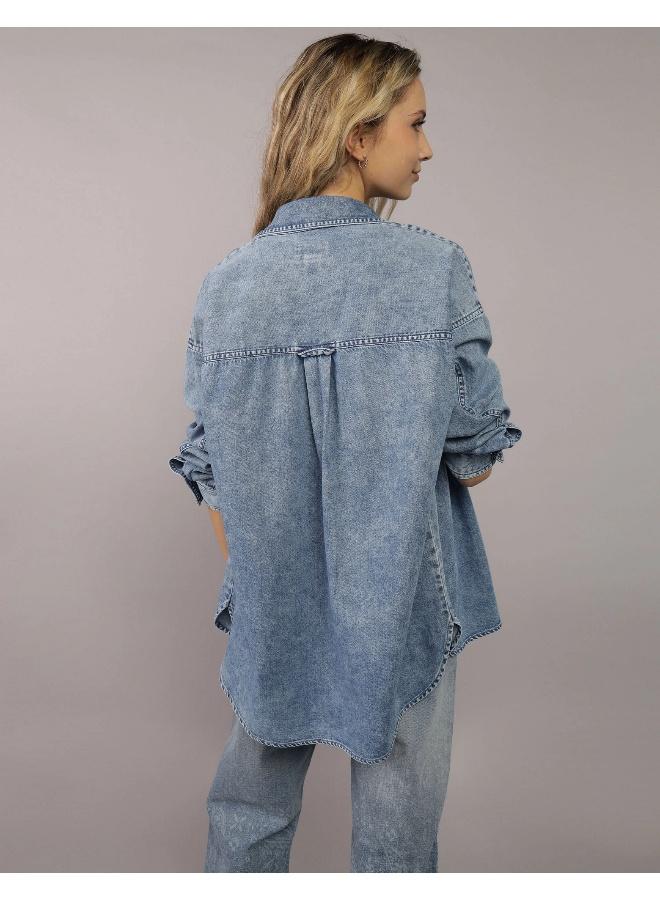 American Eagle AE Long-Sleeve Button-Up Denim Shirt  - Image 4