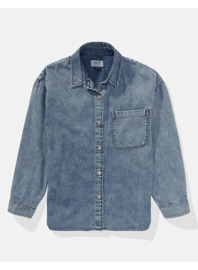 American Eagle AE Long-Sleeve Button-Up Denim Shirt  - Image 3