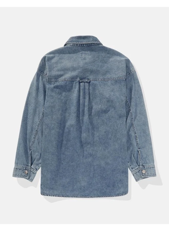 American Eagle AE Long-Sleeve Button-Up Denim Shirt