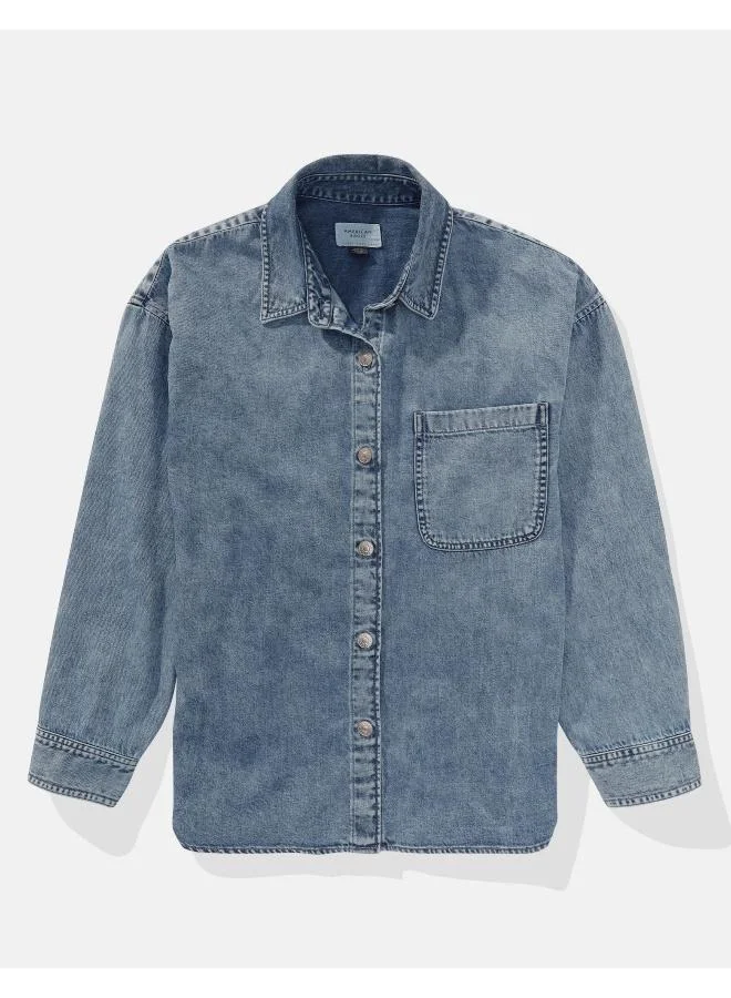 American Eagle AE Long-Sleeve Button-Up Denim Shirt