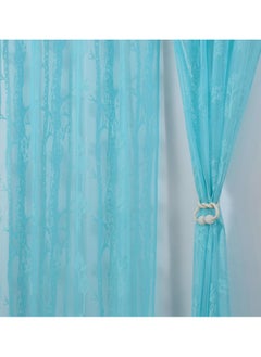Homefab India Homefab India Pack of 2 Tissue Curtains Sheer Panel Transparent Net - 7 Feet, Door, Aqua Blue, Floral, Grommet Curtains  - Image 1
