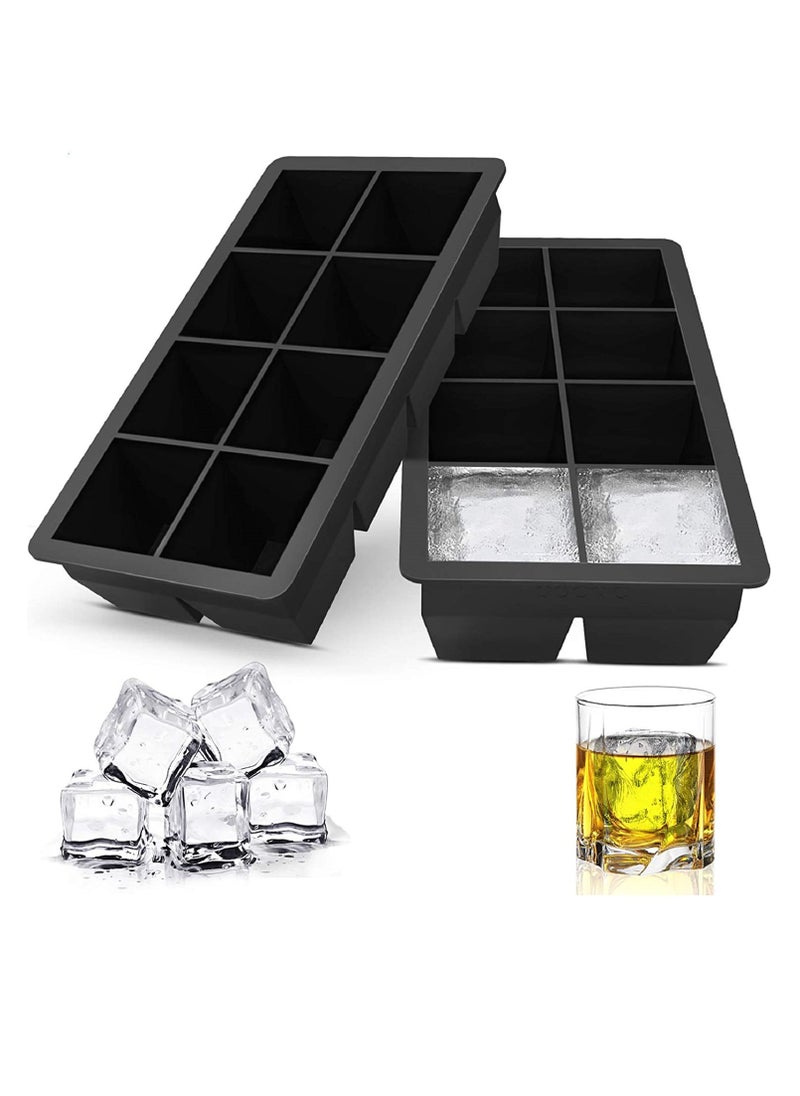Generic 2 Pack Large Ice Cube Trays, 8 Cavity Big Silicone Ice Cube Mold, Stackable Large Square Ice Cube Tray, BPA Free Slow Melting Ice Cube Maker for Drinks, Coffee, Juice  - Image 1