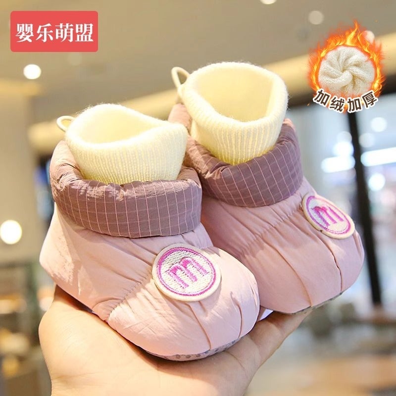 Qi Ta Baby Cotton Boots for 0-12 Months, Soft Sole First-Walk Shoes, Winter Warm Fleece-Lined, Anti-Slip, Unisex - Image 1