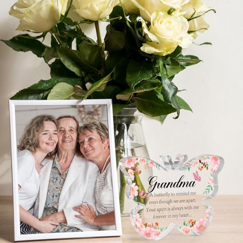 Hakumata Sympathy Gifts for Loss of Grandmother - Memorial Gifts for Loss of Grandma Remembrance Gifts Bereavement Gift Ideas Loss of Nana Gift Butterfly Acrylic Table Decoration Memorial Plaque - Image 2