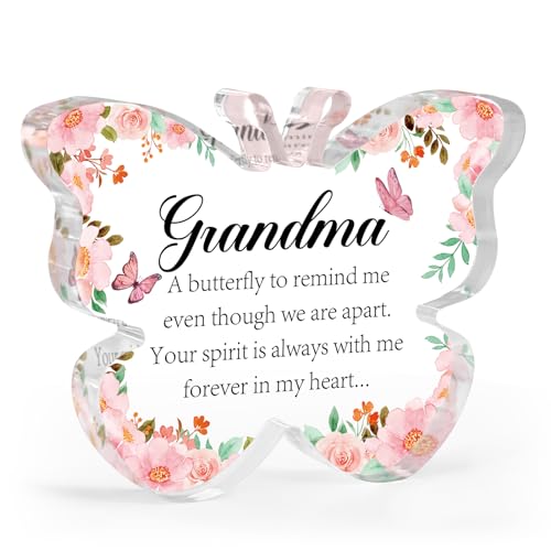 Hakumata Sympathy Gifts for Loss of Grandmother - Memorial Gifts for Loss of Grandma Remembrance Gifts Bereavement Gift Ideas Loss of Nana Gift Butterfly Acrylic Table Decoration Memorial Plaque - Image 1