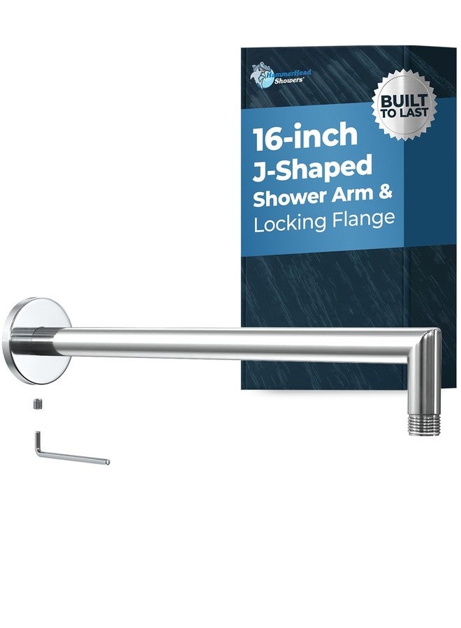 HammerHead Showers ذراع دش HammerHead Showers® معدني بالكامل بطول 16 بوصة مع شفة تثبيت ومسمار تثبيت، ذراع دش طويل، ذراع دش مطري قابل للتمديد، ذراع دش مطري مثبت على الحائط، مطلي بالكروم - Image 1