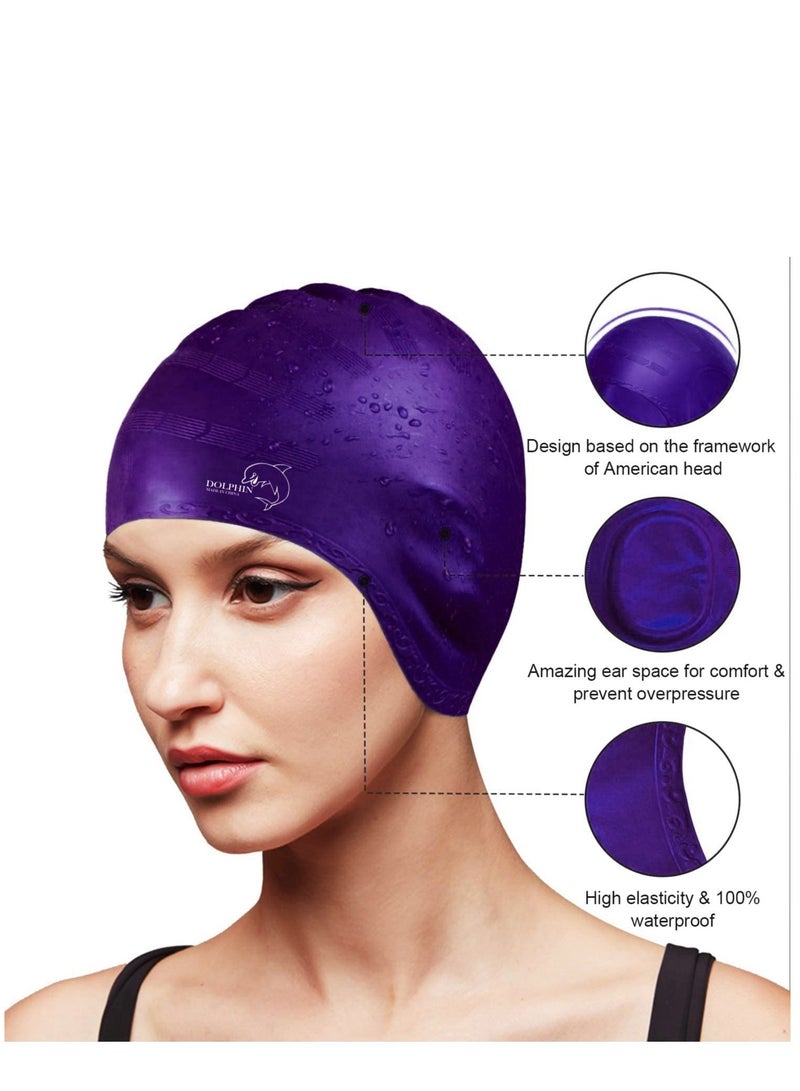 Dolphin Silicone Swim Cap With Ear Protection 3D Waterproof For Adult, Dark Purple - Image 4