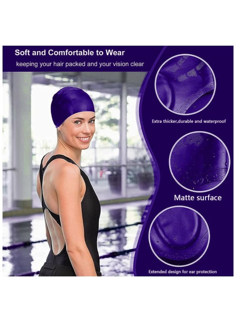 Dolphin Silicone Swim Cap With Ear Protection 3D Waterproof For Adult, Dark Purple - Image 3