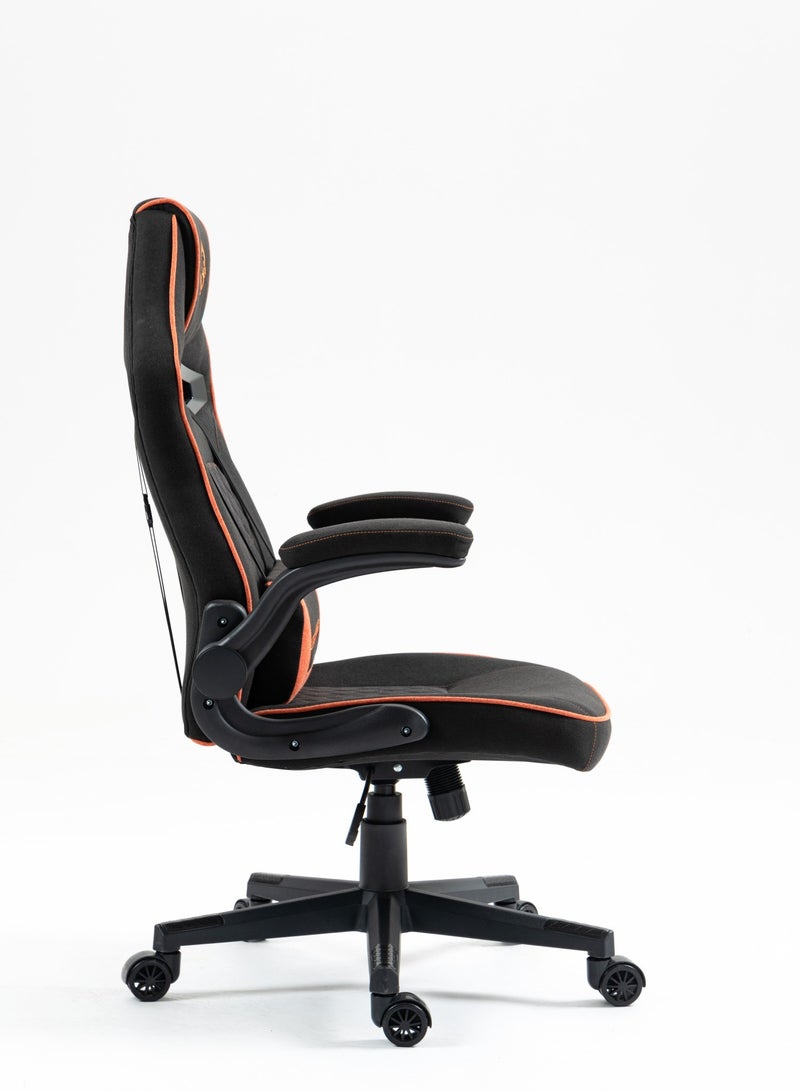 porodo Gaming Chair with Fabric Covered Cushion and Class 3 Gas Lift 100mm / Breathable Fabric /Adjustable Armrest / Lumbar Pillow / Comfortable & Durable / Ergonomic Gaming Chair - Black - Image 5