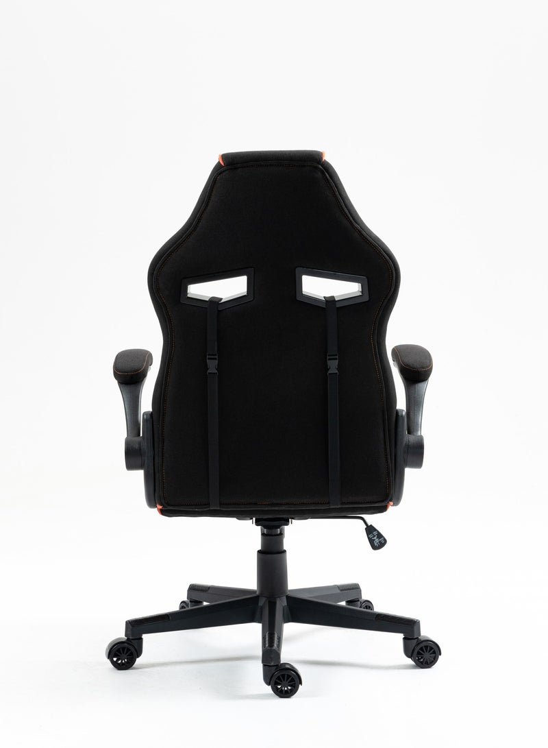 porodo Gaming Chair with Fabric Covered Cushion and Class 3 Gas Lift 100mm / Breathable Fabric /Adjustable Armrest / Lumbar Pillow / Comfortable & Durable / Ergonomic Gaming Chair - Black - Image 4