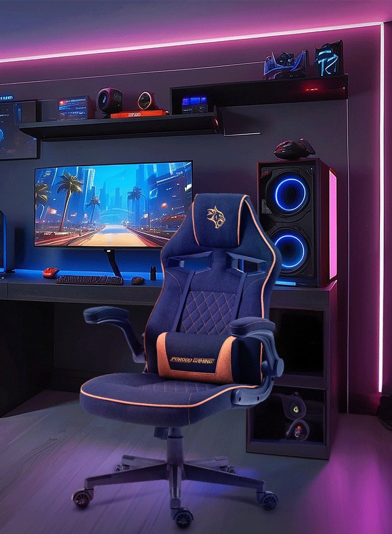 porodo Gaming Chair with Fabric Covered Cushion and Class 3 Gas Lift 100mm / Breathable Fabric /Adjustable Armrest / Lumbar Pillow / Comfortable & Durable / Ergonomic Gaming Chair - Black - Image 3