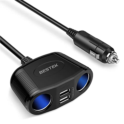 BESTEK 150W 2Socket Car Cigarette Lighter Splitter Power Adapter DC Outlet Car Charger Dual 24A USB with 26 Inches Cord for Cellphone GPS Dash Cam - Image 1