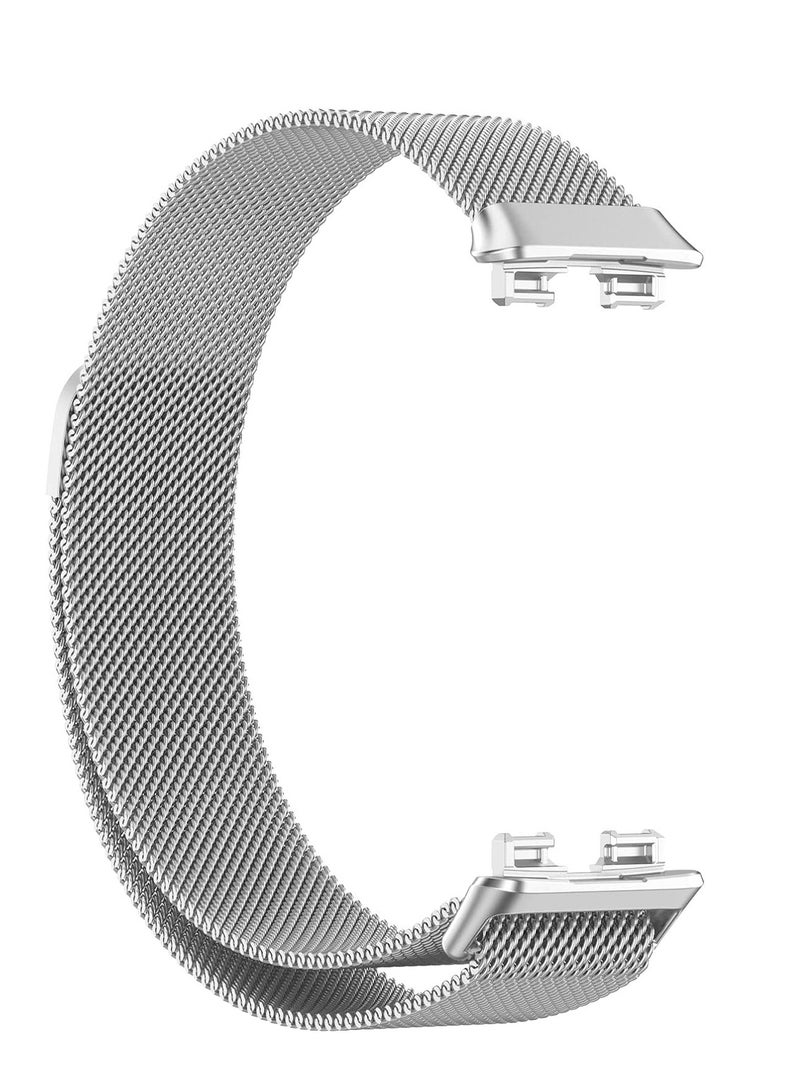 Luxury Design Replacement Strap for Huawei Band 8, Breathable and Waterproof, Stainless Steel Mesh Strap, Magnetic Buckle, Easy to Install, Adjustable Length Watch Strap for Women Men Silver - Image 1