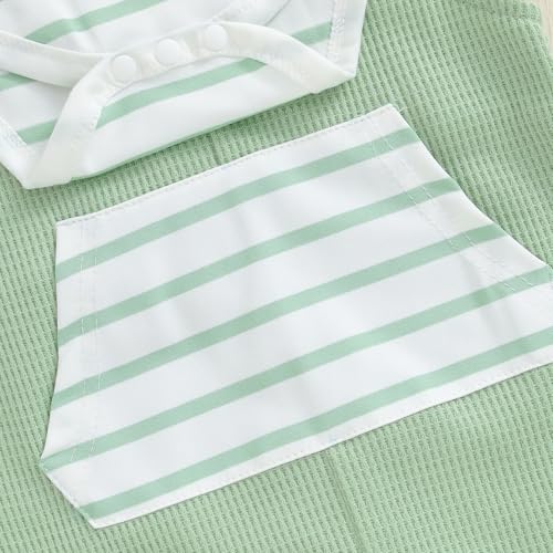 Bonangber Newborn Baby Boy Fall Winter Clothes Striped Long Sleeve Romper Overall Pants Hat 3Pcs Set Cute Coming Home Outfit(B-green,0-3 Months) - Image 5