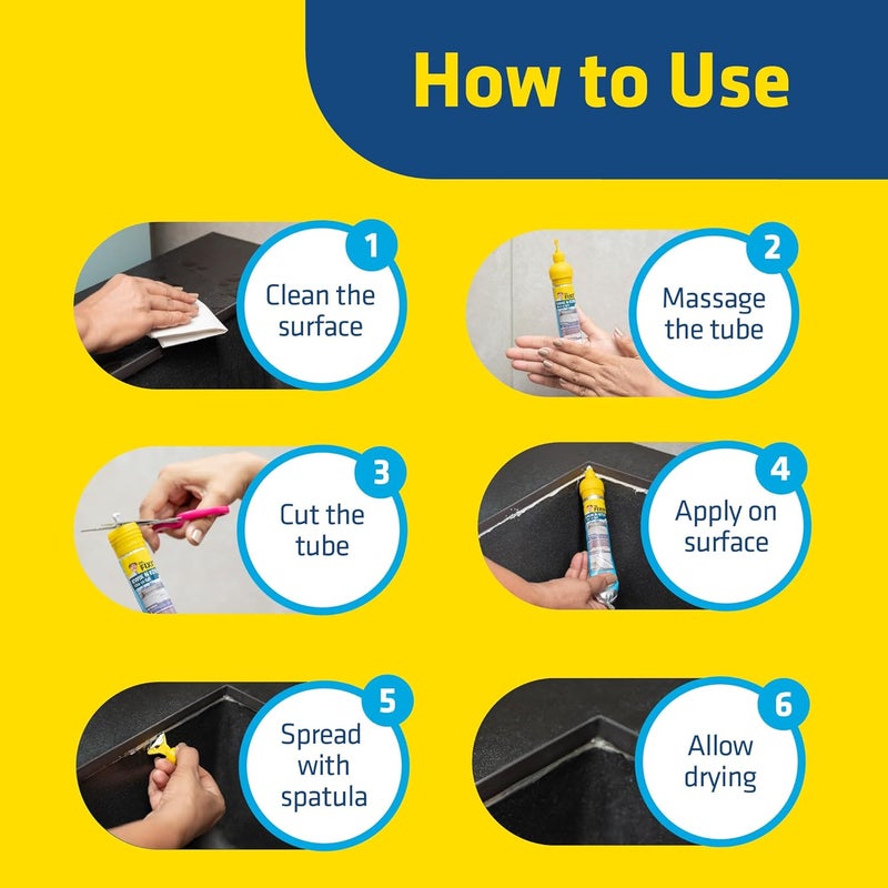 Dr. Fixit مادة تعبئة الفجوات والشقوق كويك إن إيزي، 150 جرام (أبيض)، عزل مائي لأعمال الإصلاح المنزلية، شقوق حوض المطبخ والجدران، مادة مانعة لتسرب المياه لفراغات بلاط الحمام، المعادن، الخشب، PVC، الأفضل للمناطق الرطبة والمبللة - Image 5