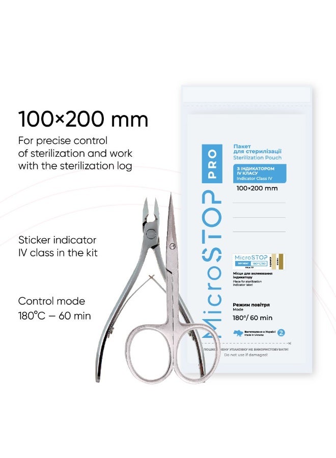MicroSTOP STERILIZATION POUCHES - MICROSTOP PRO | with a class IV indicator in the set. 100×200 mm, 100 pcs - Image 2