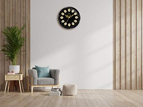 IIK COLLECTION Designer Analogue Plastic Sweep Silky Silent No Tic-Tic Sound Quartz Round Wall Clock with Glass for Home, Kitchen, Living Room, Bed Room, Office (Golden and Black) - Image 2