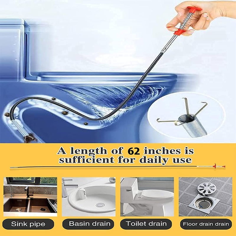 FASTMART Drain Pipe Cleaning Spring Stick, Hair Catching Drain Pipe Cleaning Claw Wire, Sink Cleaning Stick Sewer Sink Tub Dredge Remover, Spring Drain Pipe Basin Cleaner Tool (160 cm) - Image 3