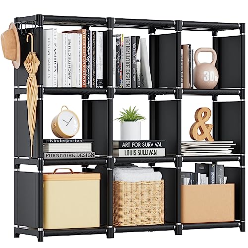 Mavivegue Book Shelf 9 Cube Storage Organizer DIY Bookcase Metal Cube Bookshelf Tall Book case for Bedroom Living RoomOffice Closet Storage Organizer Black Cubicle Storage Rack