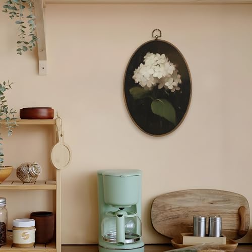 LKETW Vintage Hydrangea Floral Oval Wall Art Decor, Dark Academia White Hydrangea Flower Oval Canvas Hanging Decor, Retro Moody Floral Wall Decorations for Home Bedroom Living Room, 8.6x11.4 Inch - Image 5