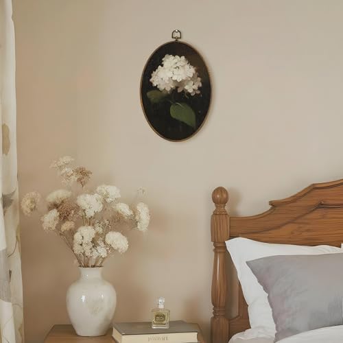 LKETW Vintage Hydrangea Floral Oval Wall Art Decor, Dark Academia White Hydrangea Flower Oval Canvas Hanging Decor, Retro Moody Floral Wall Decorations for Home Bedroom Living Room, 8.6x11.4 Inch - Image 4