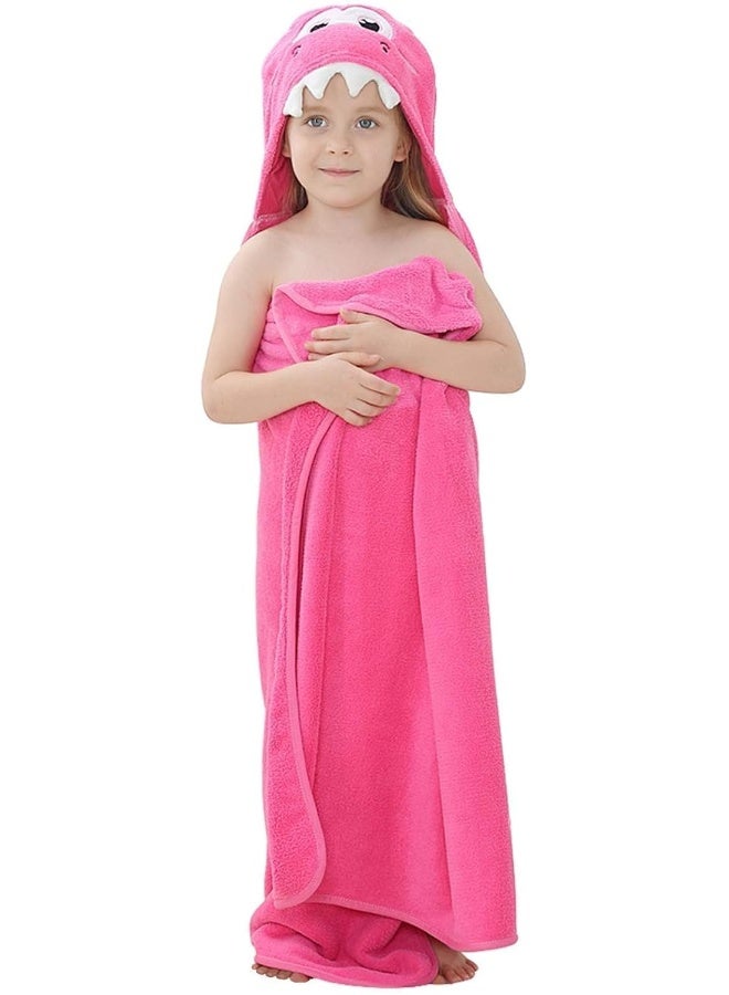 MICHLEY Cartoon Hooded Baby Towel Unisex, Premium Soft Swimming Bathrobe Large Washcloths 31.5" x 53" for 0-9T (Pink Dinosaur) - Image 1