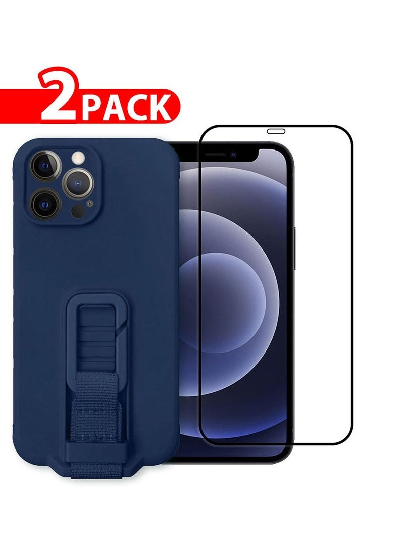 CATANES 2 Pack For iPhone 12 Pro Case Cover And Screen Protector With Strap And Adjustable Grip Case Blue - Image 1