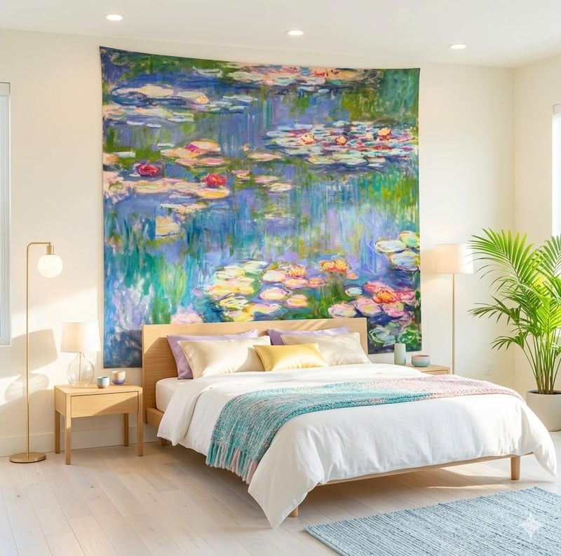Avinyl Monet Waterlily Wall Tapestry, Green Floral Plant Art Poster for Bedroom Girls Boys, Small Nature Flower Pond Wall Hanging, Watercolor Tapestries for Living Room Dorm Decor 39in X 51in - Image 2