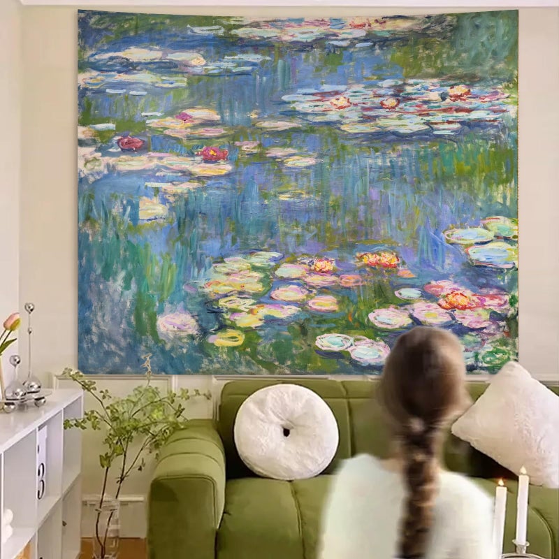 Avinyl Monet Waterlily Wall Tapestry, Green Floral Plant Art Poster for Bedroom Girls Boys, Small Nature Flower Pond Wall Hanging, Watercolor Tapestries for Living Room Dorm Decor 39in X 51in - Image 3
