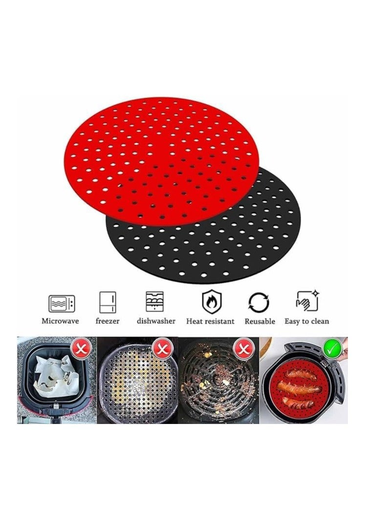 Set Of 2 Black And Red Colors Durable Material Air Fryer Basket Mat, Food Grade Universal Portable Silicone Pot Basket, Reusable No Stick Easy To Clean Pressure Cooker Pad, BPA free (Circular) - Image 1
