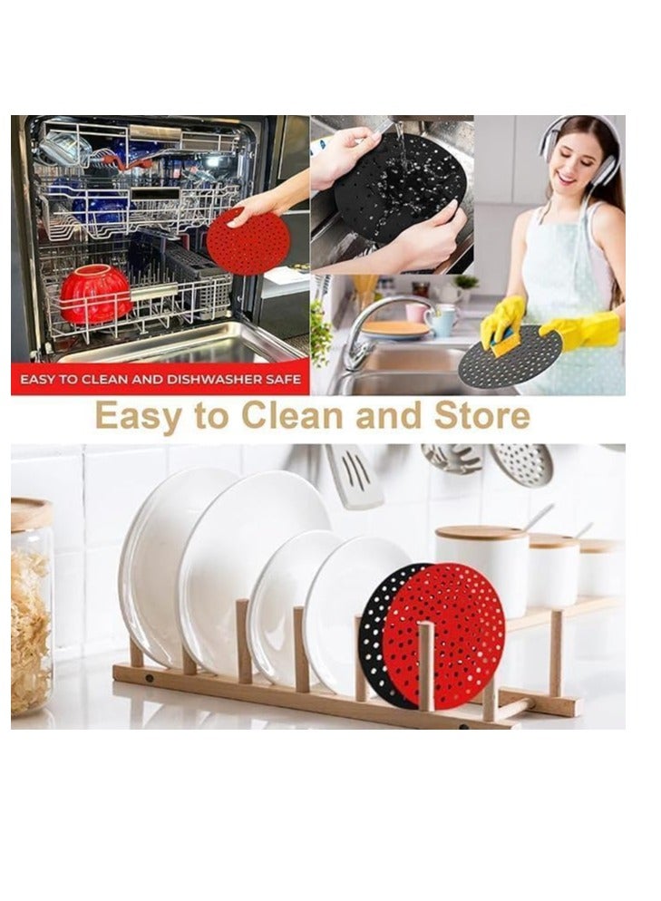Set Of 2 Black And Red Colors Durable Material Air Fryer Basket Mat, Food Grade Universal Portable Silicone Pot Basket, Reusable No Stick Easy To Clean Pressure Cooker Pad, BPA free (Circular) - Image 3