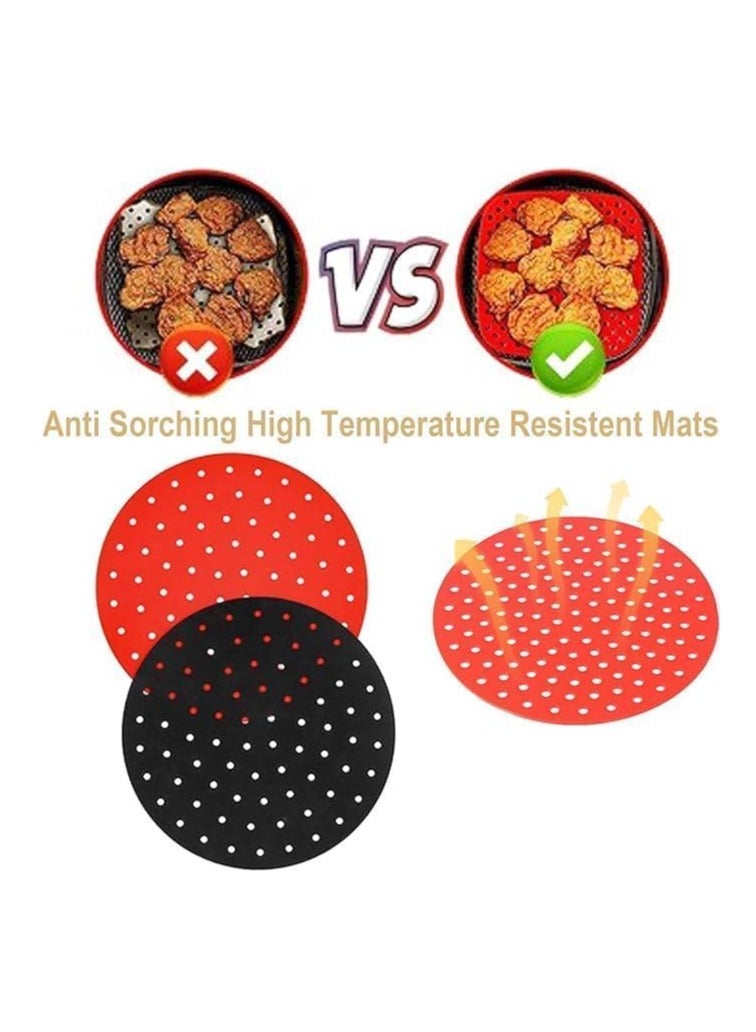 Set Of 2 Black And Red Colors Durable Material Air Fryer Basket Mat, Food Grade Universal Portable Silicone Pot Basket, Reusable No Stick Easy To Clean Pressure Cooker Pad, BPA free (Circular) - Image 4