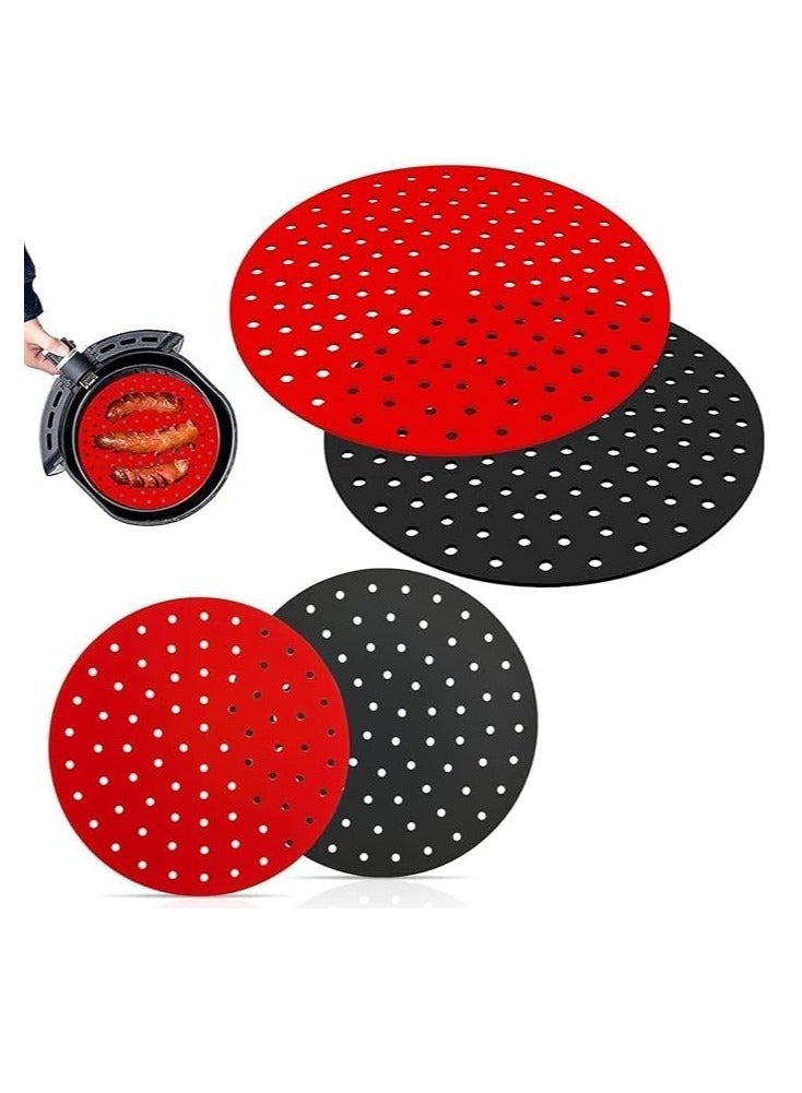 Set Of 2 Black And Red Colors Durable Material Air Fryer Basket Mat, Food Grade Universal Portable Silicone Pot Basket, Reusable No Stick Easy To Clean Pressure Cooker Pad, BPA free (Circular) - Image 5