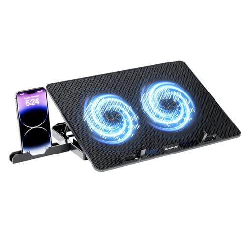 Lapcare Chillmate Powerful Laptop Cooler Pad with Dual 125mm Fans, Silent Operation Noiseless Fan, Dual USB Ports, 5 Step Retractable Stand and Removable Mobile Holder - Image 1