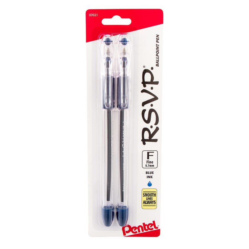 Pentel R.S.V.P. Ballpoint Pen, Fine Line, Blue Ink, 2 Pack (BK90BP2C) - Image 1
