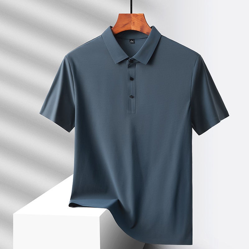 Men's Business Casual Ice Silk Seamless Polo Shirt Short Sleeve Turned Collar Top - Image 3