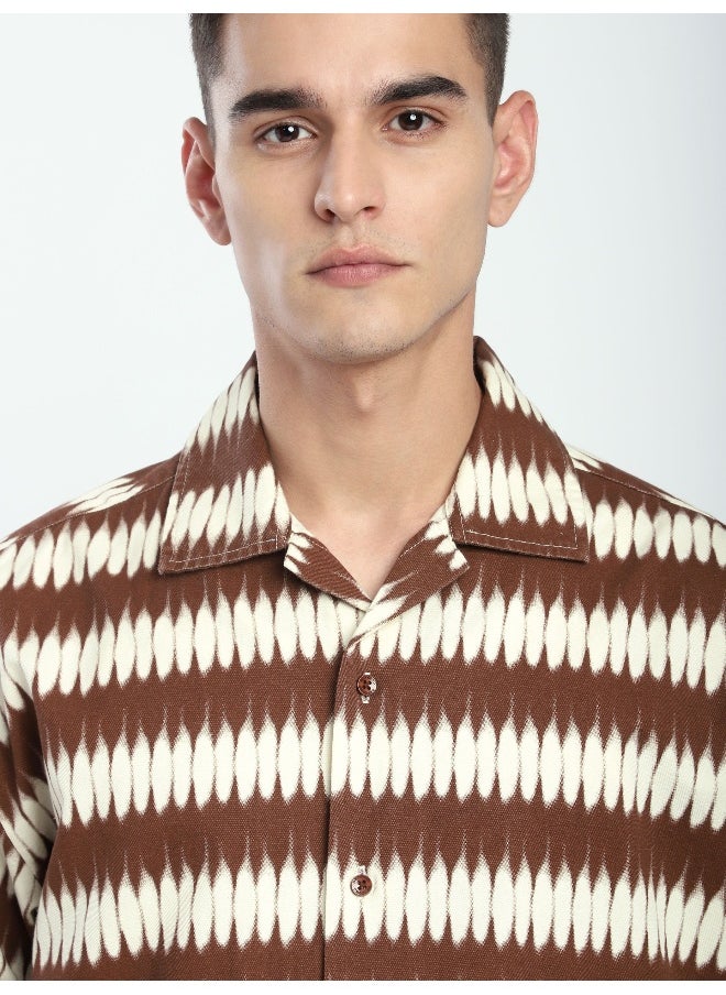 Beyoung - Brown Dual Pocket Abstract Printed Overshirt - Image 1