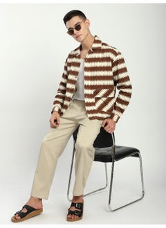 Beyoung Brown Dual Pocket Abstract Printed Overshirt  - Image 5