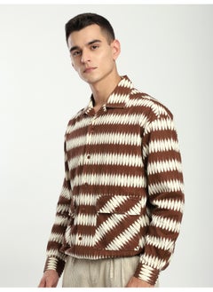 Beyoung Brown Dual Pocket Abstract Printed Overshirt  - Image 3