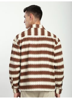 Beyoung Brown Dual Pocket Abstract Printed Overshirt  - Image 2