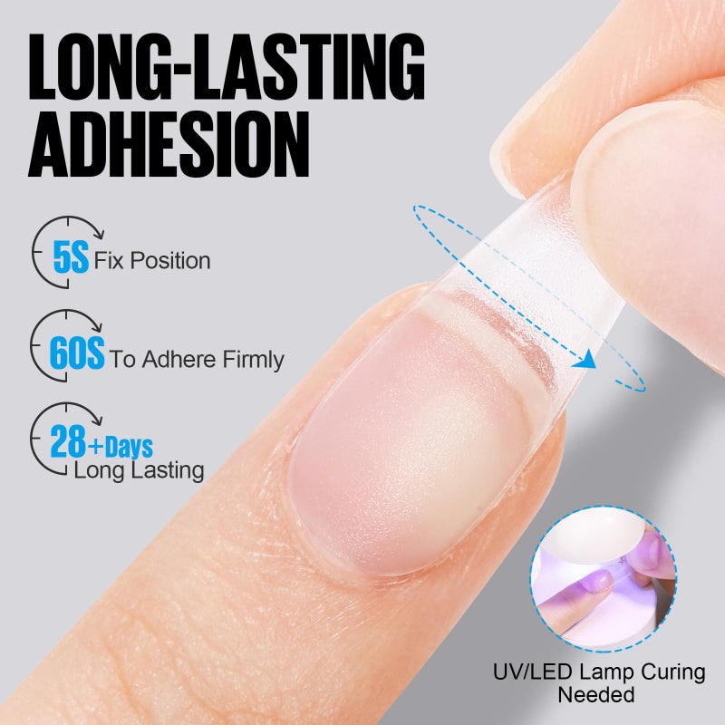 TOMICCA 6 in 1 Brush On Nail Glue for Press Ons 8ml Gel Nail Glue Strong for Acrylic Nails Lamp Curing Needed UV, DIY Home Salon Use - Image 3